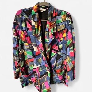VTG vintage retro 80s abstract print blazer with bold geometric pattern
